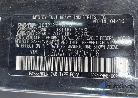 2016 Scion Fr-S из США, поврежденный, VIN JF1ZNAA17G9708716